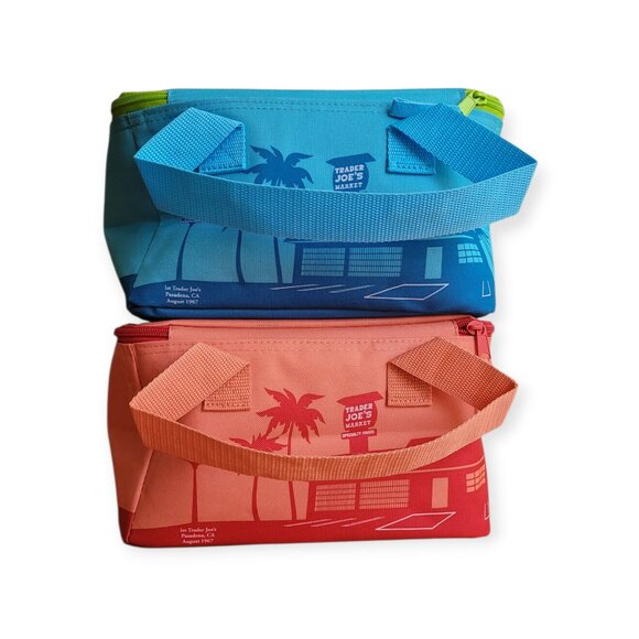 Trader Joes Mini Insulated Lunch Bag Set Peach Blue Cooler Tote NWT Small Sizes - Picture 3 of 6